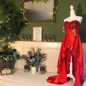 Hi Low cocktail party homecoming prom red sequins dress